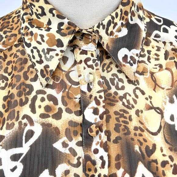 Essentials by Milano Leopard Print Sheer Peplum Blouse - Picture 2 of 8